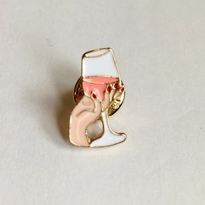 NEW Hand Holding Wine Glass Enamel Pin White Gold